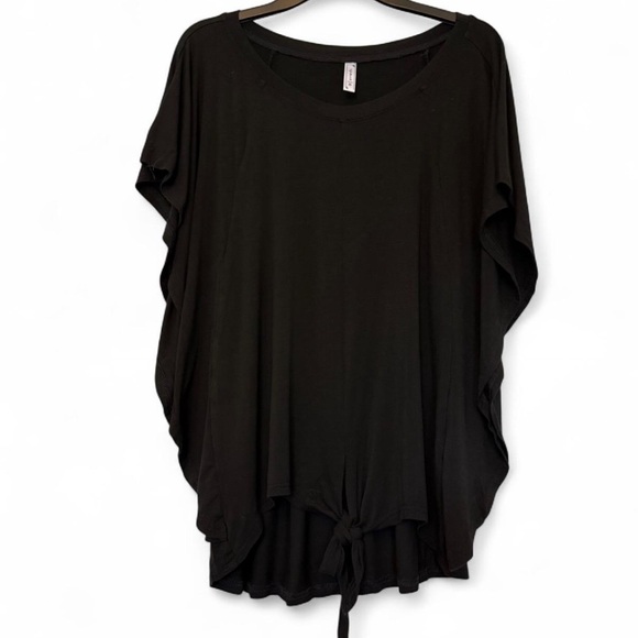 Women’s Black Dolman Short Sleeve Top With Front Tie Small - Picture 1 of 7